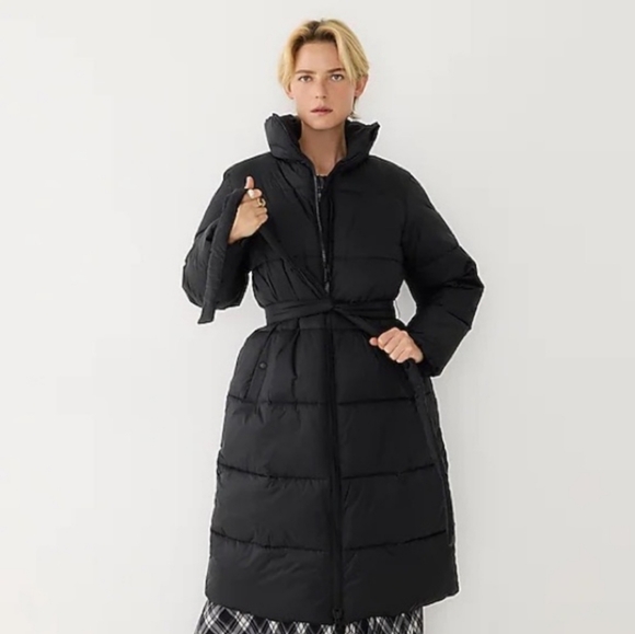 J Crew Belted Black Puffer Coat Small - Picture 1 of 7